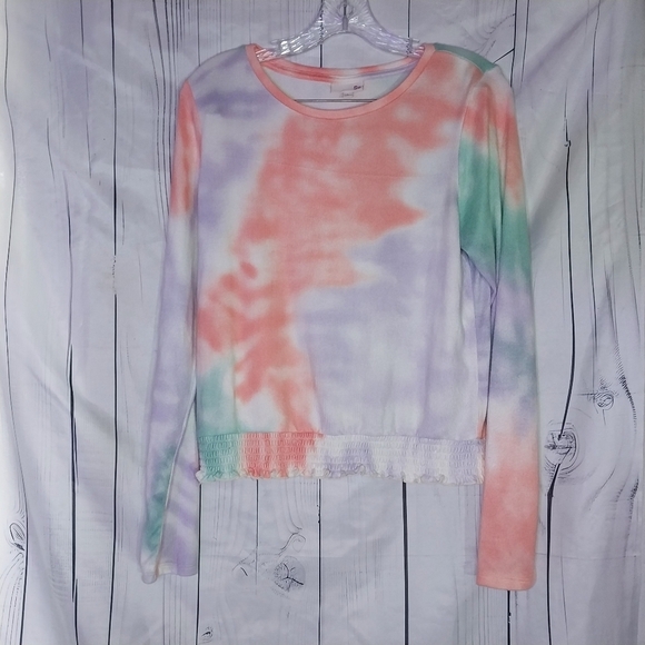 SO Tops - SO Long-Sleeve Super Cozy Crewneck Tie-Dye Top With Elastic Hem